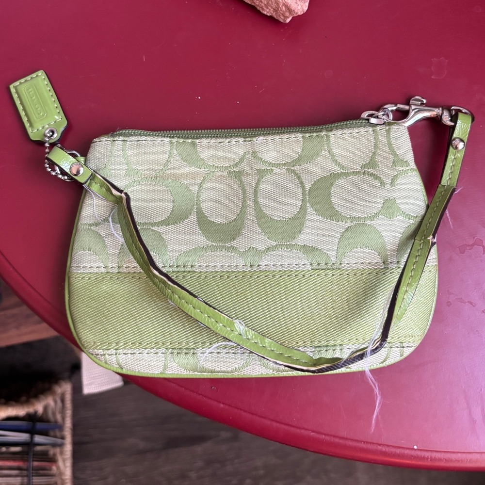 Green Signature Logo Coach Wristlet Clutch